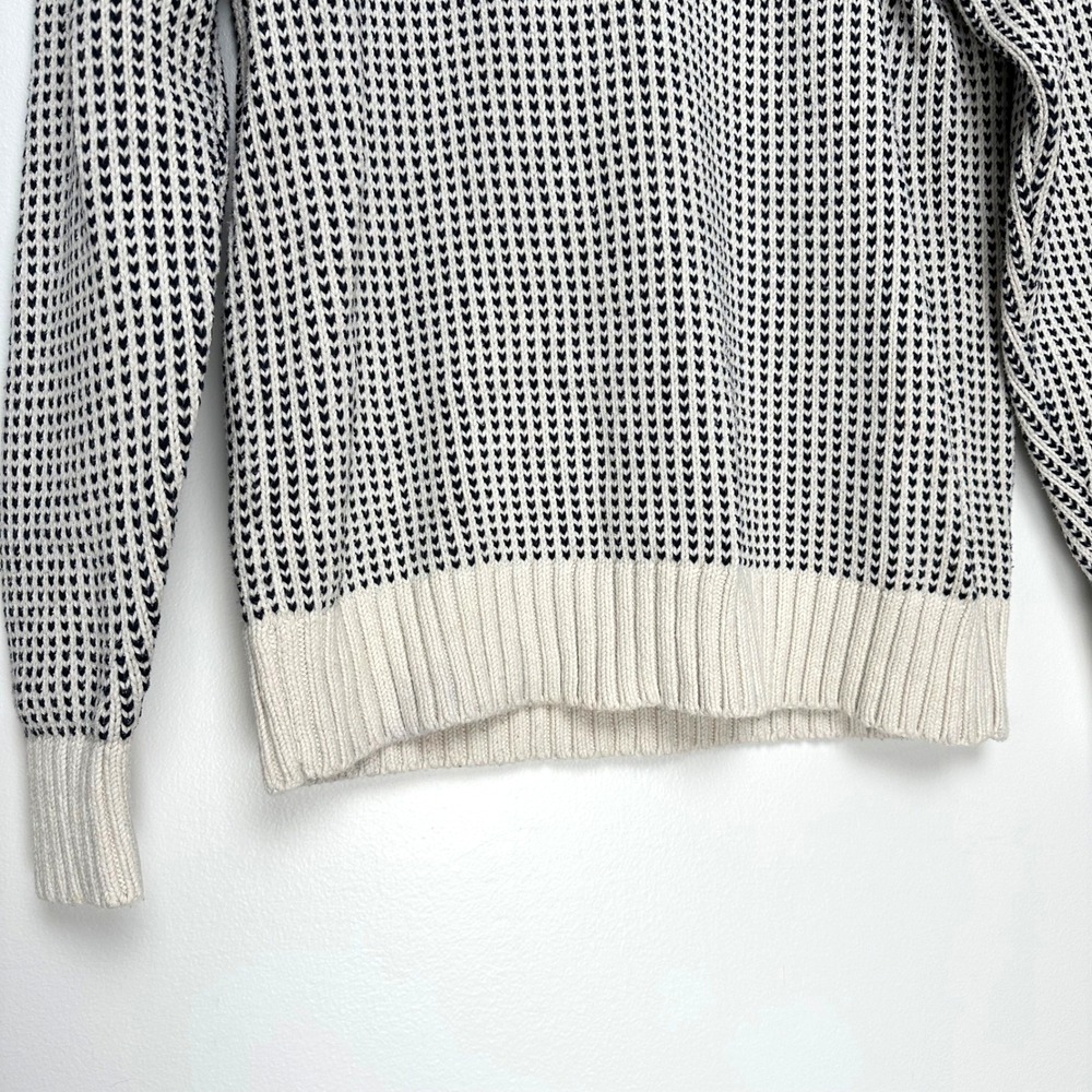 LL Bean Signature Organic Cotton Rollneck Sweater Mens Cream Navy Birdseye Knit - Picture 7 of 12